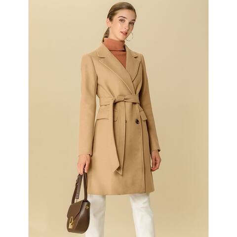 Women's Double Breasted Belted Pocket Trench Coat