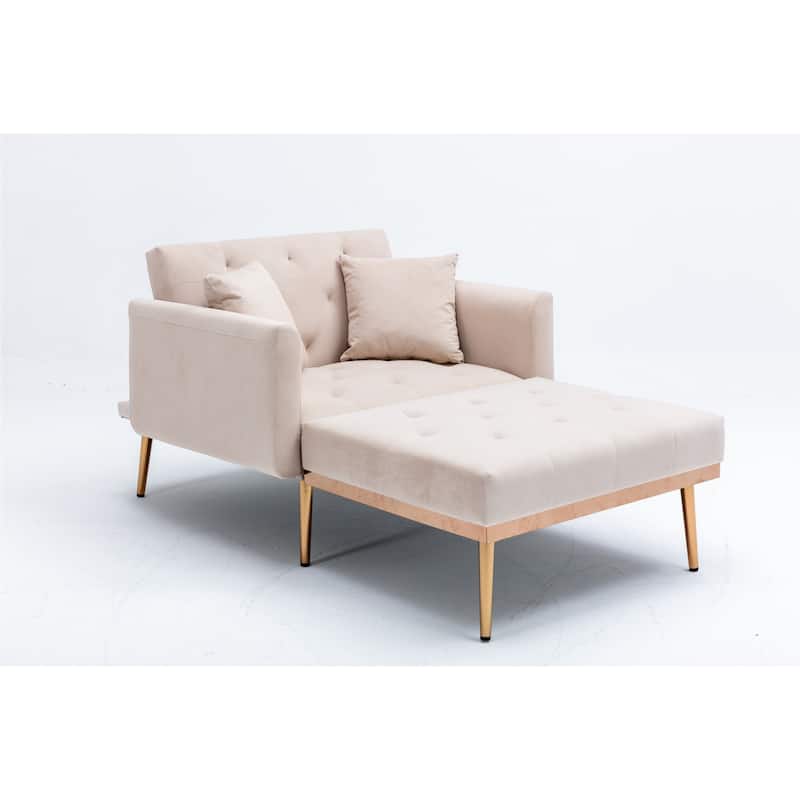 Velvet Upholstered Tufted Living Room Sleeper Sofa Chair With Rose Golden feet