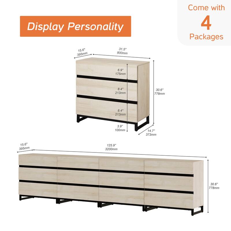Modern TV Stand for TVs up to 120 inch, 4 in 1 TV Console with 12 Drawers, Media Console Table
