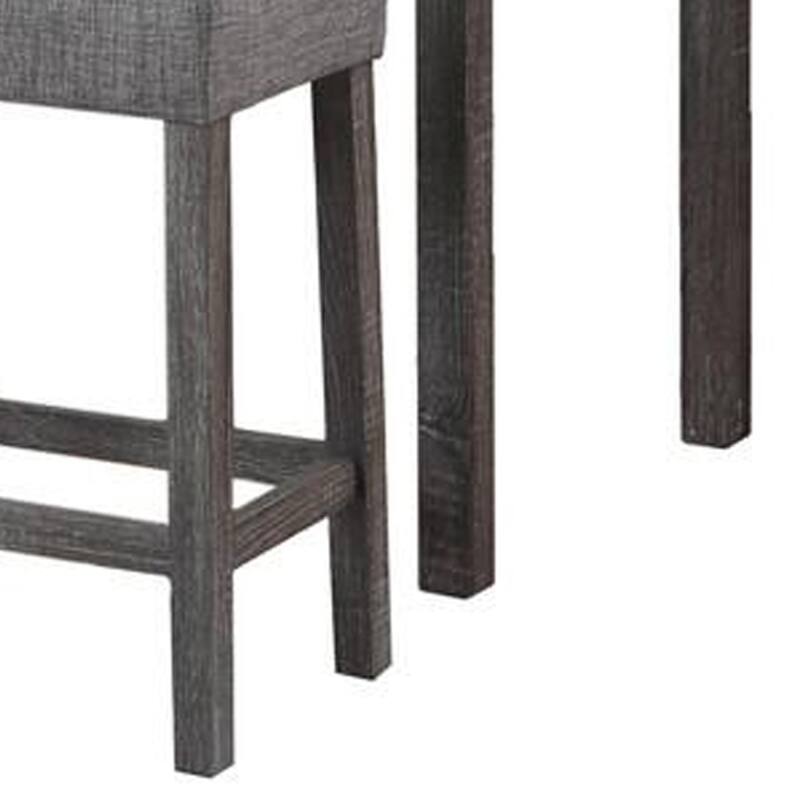 Cora 3 Piece Counter Height Table Set, Deep Tufted Stools, Smooth Gray
