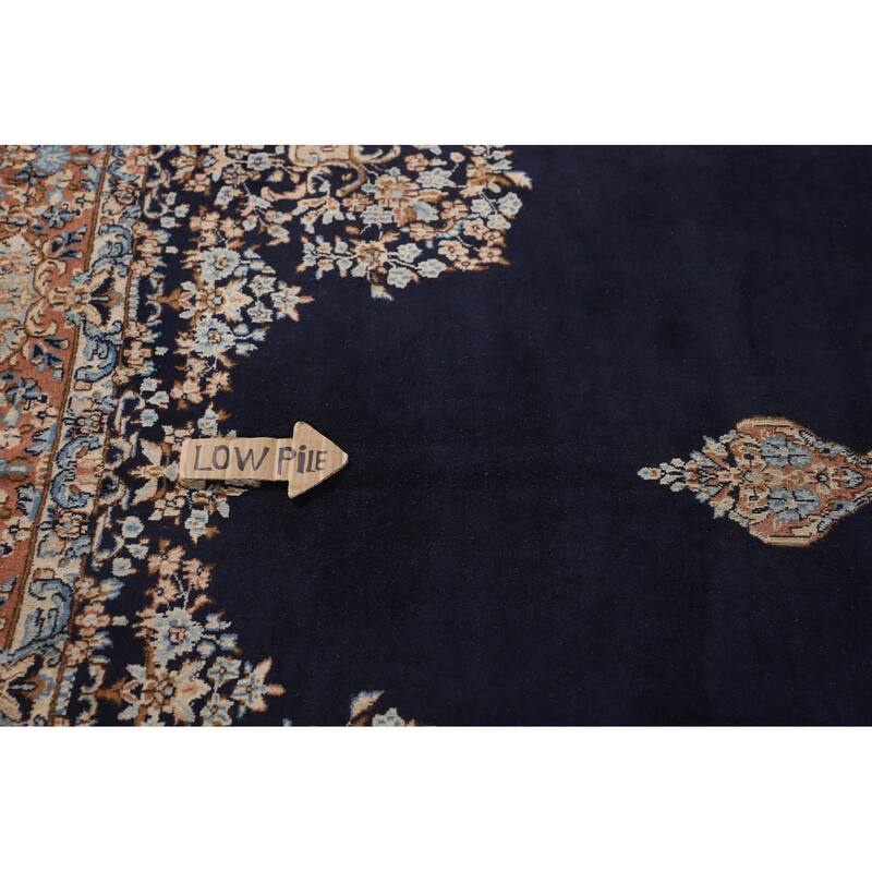 Navy Blue Floral Kerman Persian Antique Area Rug Handmade Wool Carpet - 6'11" x 9'7"
