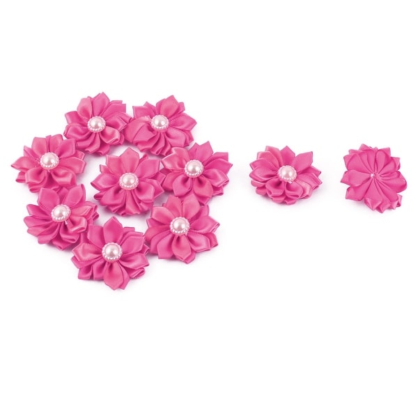 Satin Handmade Wedding DIY Ornament Ribbon Flower Dark Pink 40 x 40mm 10pcs