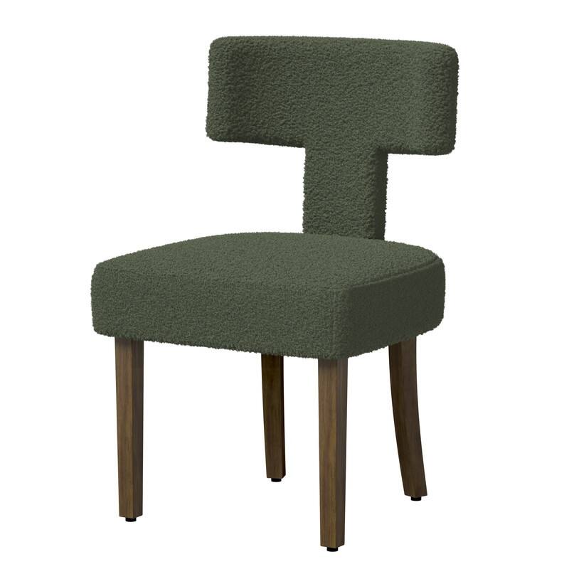 Dining Chairs Boucle Fabric Lamb Upholstered T-Shape (Set of 2)
