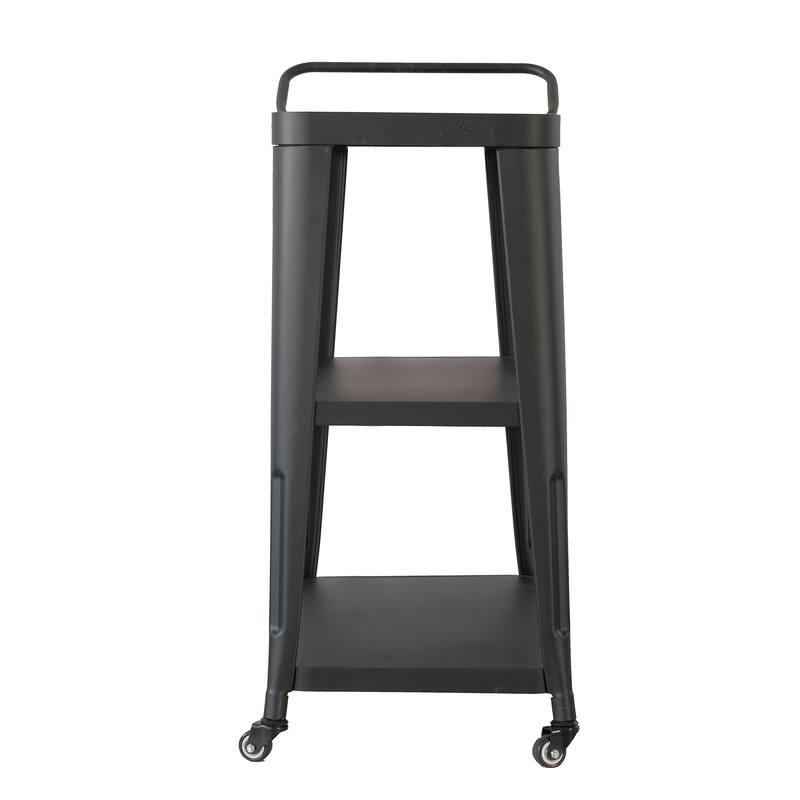 Modern Metal Black 3-Tier Rolling Serving Bar Cart - 24" L x 14" W x 31" H