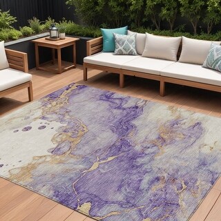 10' X 14' Purple And Gold Abstract Washable Indoor Outdoor Area Rug - 9 ...