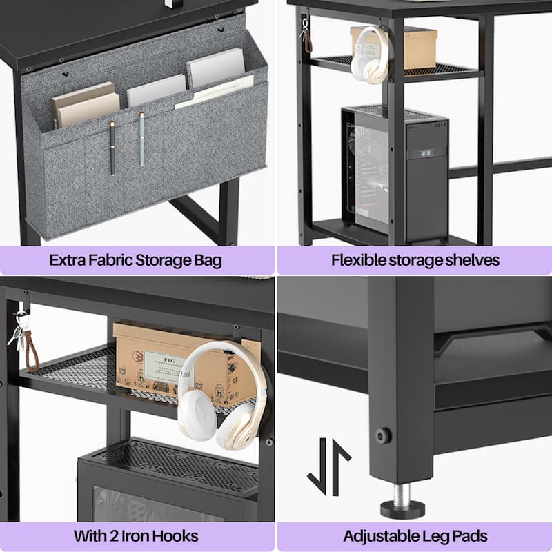 L-Shape Gaming Desk Wood Office Computer Table with Hutch and USB Port
