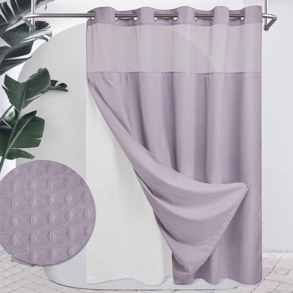 No Hook Waffle Weave Shower Curtain and Liner Set Sheer Window - 71"Wx86"L - Lilac