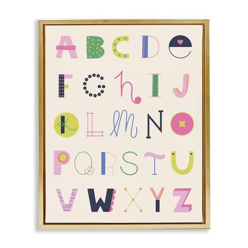 Stupell Eclectic Alphabet Letters Framed Floater Canvas Wall Art Design By Sazerelli Designs - 25 x 31 - Gold