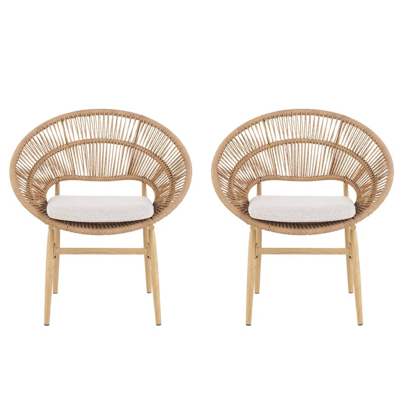 Wicker Dining Chairs Set of 2 Patio Armchairs, Leisure Chair Coffee Chair Reception Chair Side Chair - Beige Light Brown Teak