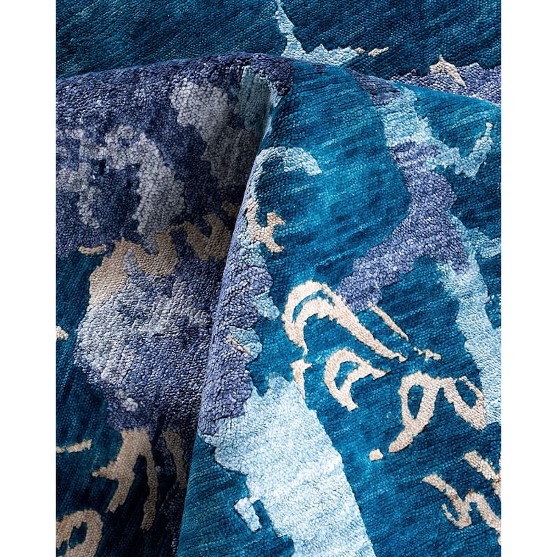 Modern One-of-a-Kind Hand-Knotted Area Rug, Blue - 9' 1" x 12' 2"