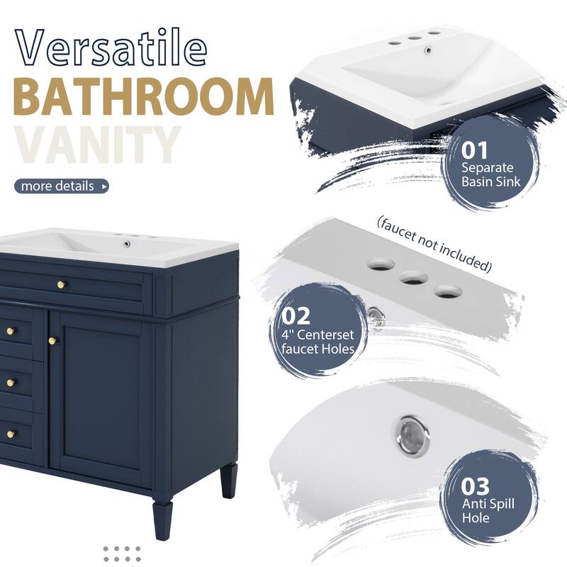 30'' Bathroom Vanity Set with Mirror Cabinet, Bathroom Vanity Cabinet with 2 Drawers, a Tip-out Drawer and Storage Shelf