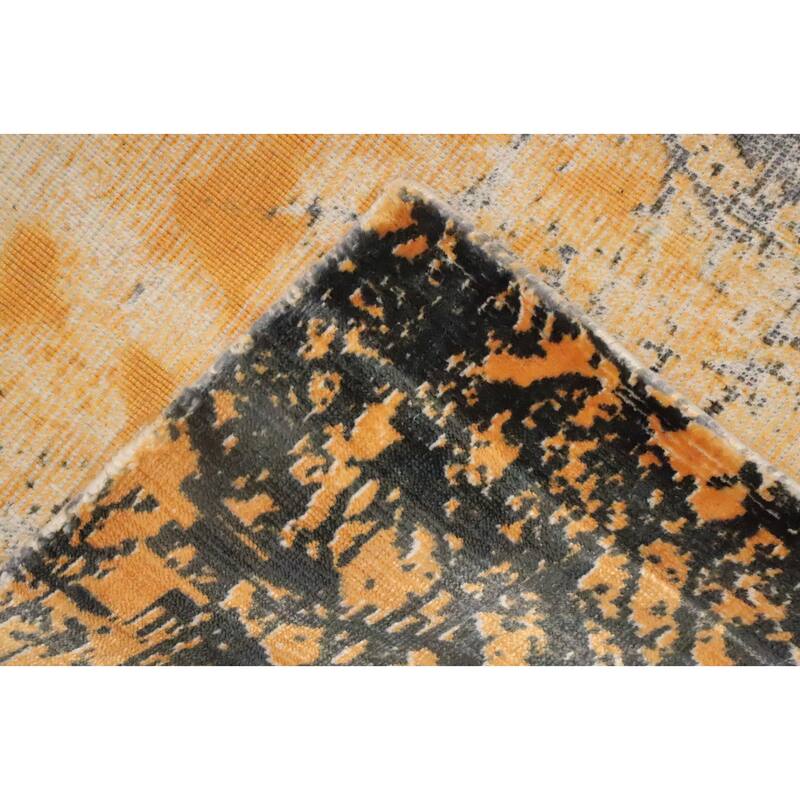 Hand Knotted Oriental Viscose Silk Carpet Modern Pictorial Multi-Colored Abstract Area Rug - 7' 9'' X 5' 6''