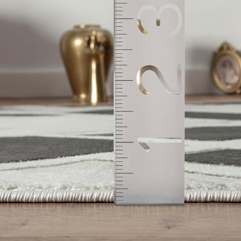 Abani Luna Contemporary Geometric White and Grey Indoor Area Rug