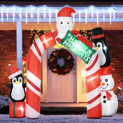 HOMCOM Giant 10ft Christmas Inflatables Decorations Archway with Santa Claus and Penguin, Blow-Up Outdoor LED Yard Display
