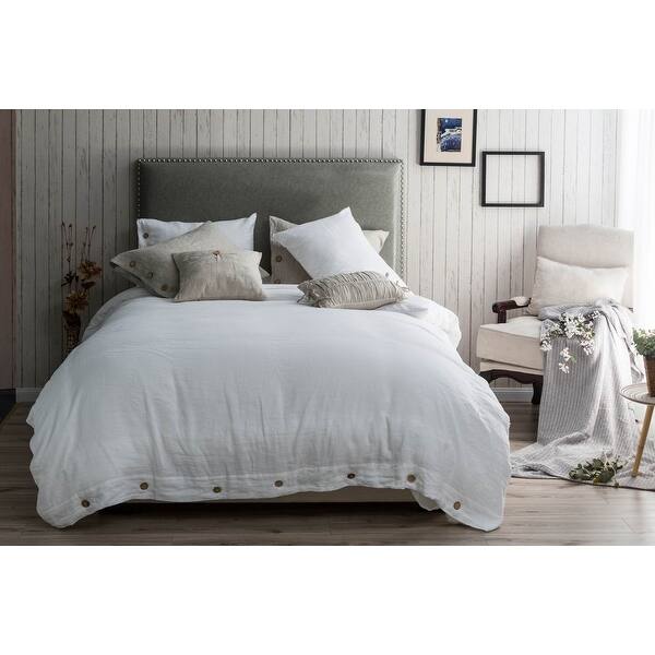 Shop Stone Washed Linen Duvet Cover Set Coconut Shell Button