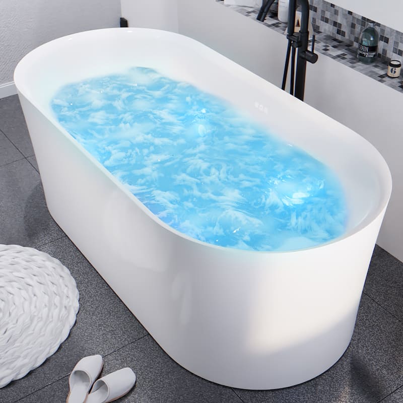 Jericho Series 67" Air Jetted Acrylic Freestanding Bathtub in Glossy White with Center Drain - Glossy White
