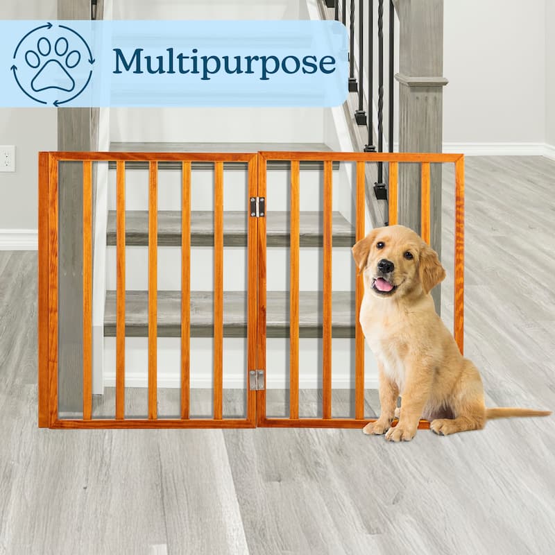 3-Panel Indoor Foldable Dog Gate - 54x24-Inch Wood Freestanding Pet Fence