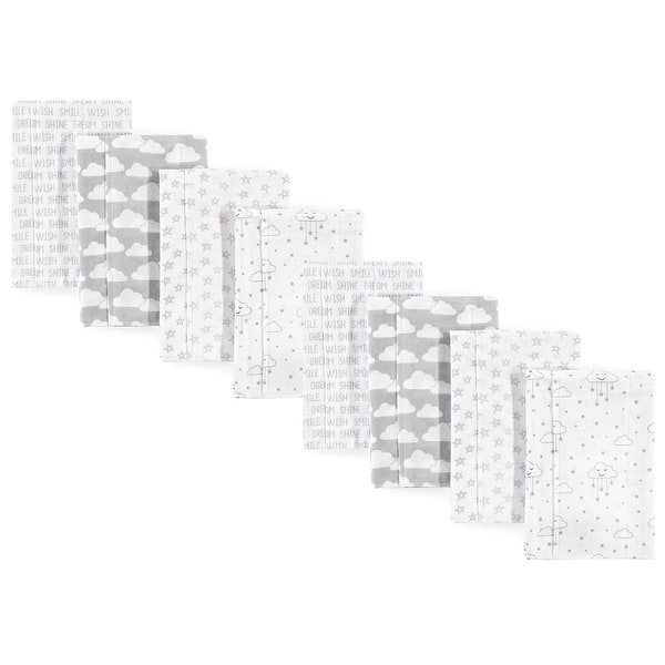 slide 1 of 1, Hudson Baby Boys and Girls Cotton Poly Flannel Burp Cloths 8-Pack, Gray Clouds, One Size - Gray Clouds 8-Pack - One Size One Size - Gray Clouds 8-Pack