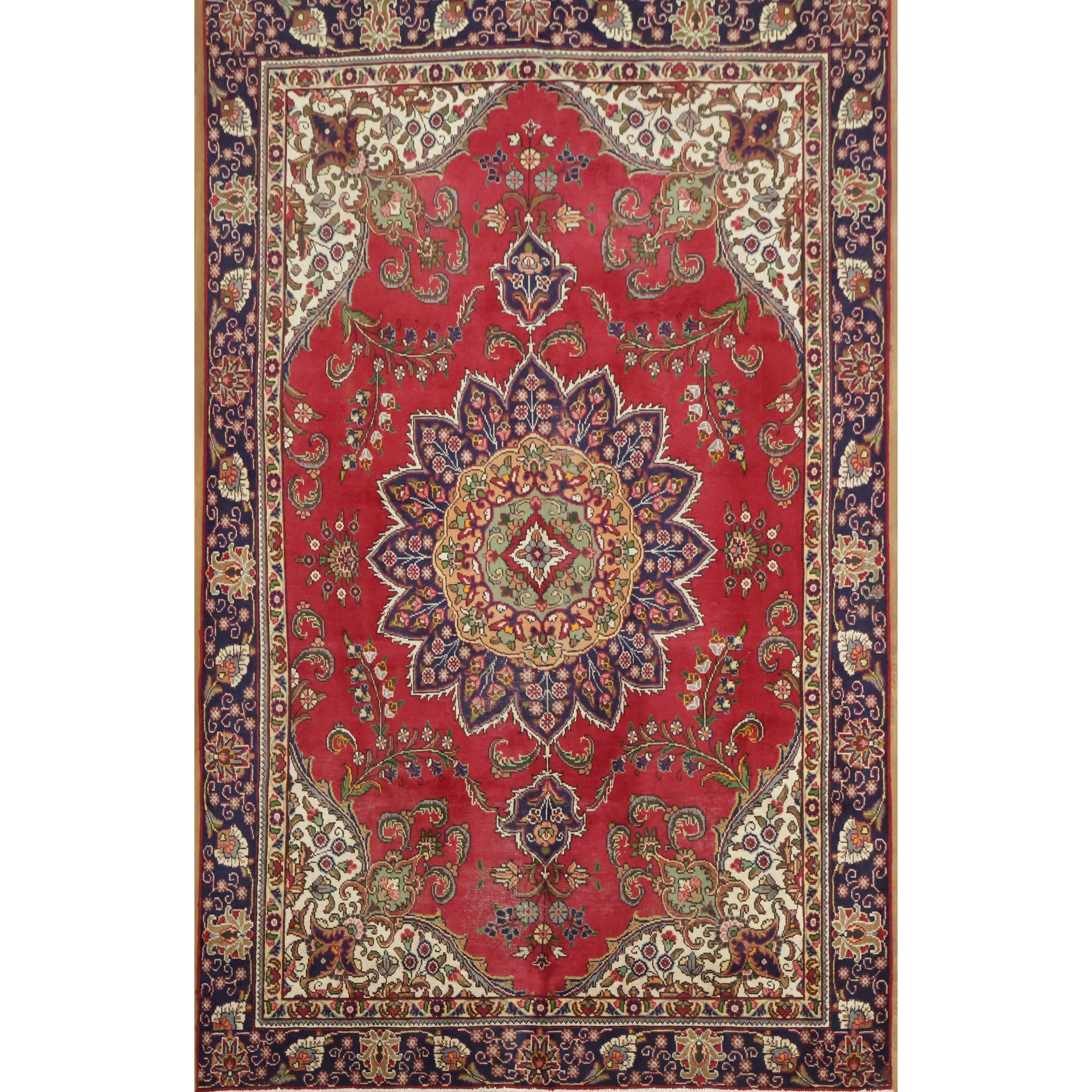 Hand Knotted Oriental 100% Wool Carpet Traditional Geometric Red Tabriz Runner Rug - 11' 5'' X 7' 4''