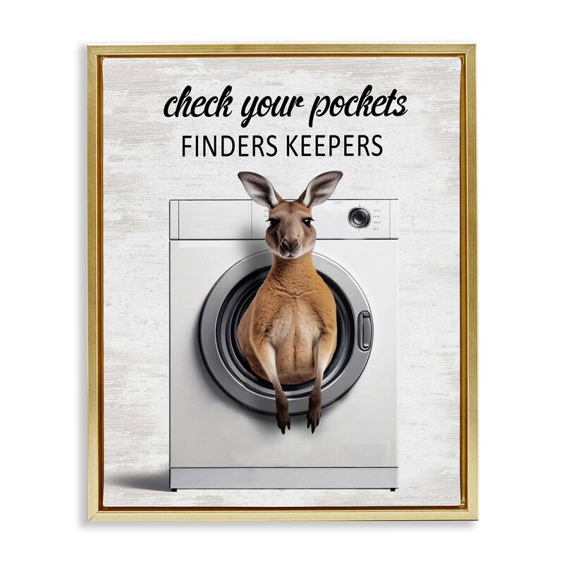 Stupell Finders Keepers Laundry Rule Framed Floater Canvas Wall Art Design By Lettered and Lined - 17 x 21 - Gold
