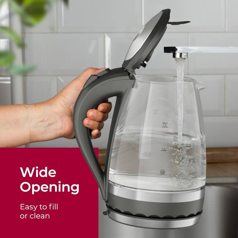 MuellerLiving Electric Glass Kettle 1.5L 1500W LED Light, Automatic Shut-Off with SpeedBoil Tech and Boil-Dry Protection - 1.5 L