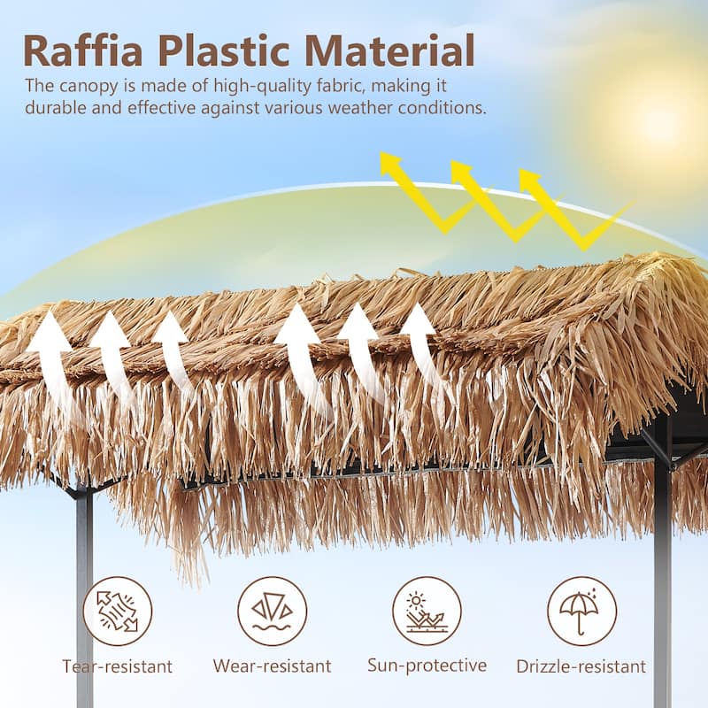 Artisan 3-Piece Wicker Outdoor Bar Set with Canopy, Storage Shelf, and 2 Height Stools - N/A