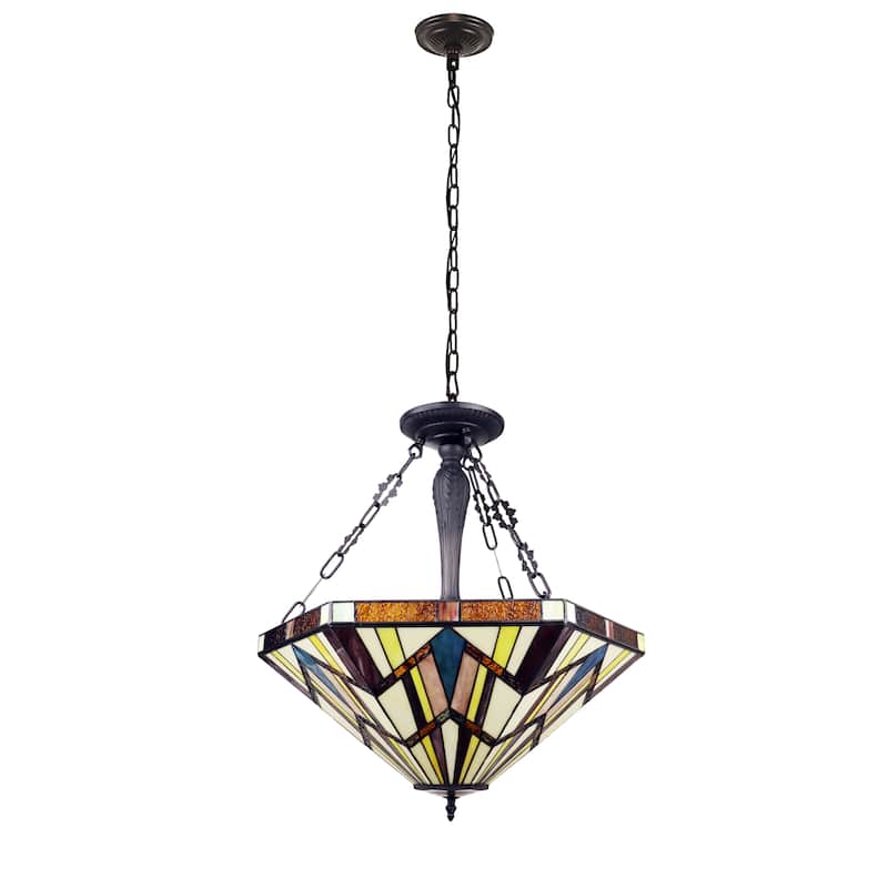 Tiffany-Style Mission-Design 3-light Blackish Bronze Pendant - Multi-Color