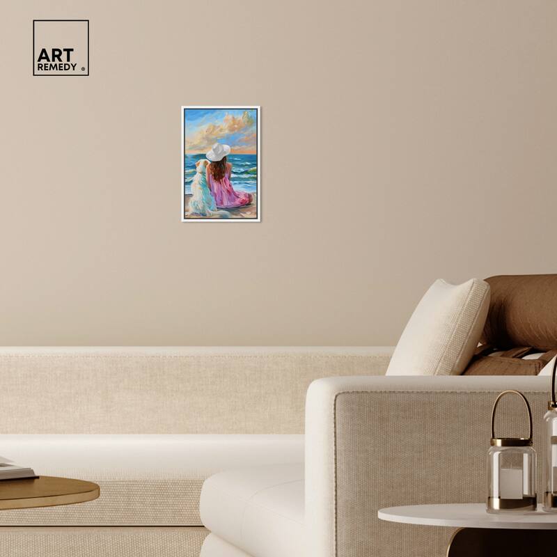 Art Remedy Girl And Her Best Friend Framed Colorful Coastal 1 Piece Canvas Wall Art