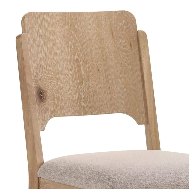 Aruk Dining Chair Set of 2, Khaki Padded Fabric Seat, Brown Wood Legs