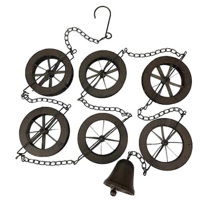 78-Inch Metal Rain Chain - 6 Water Wheels & Weighted Bell, Rustic - 4 X 78 X 1 inches
