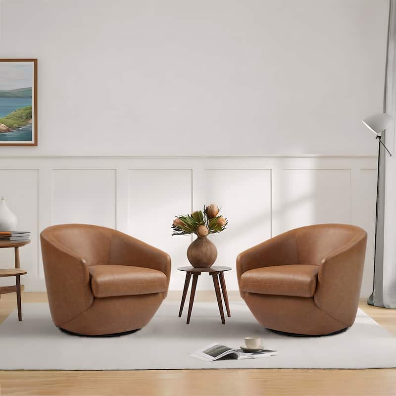 Faux Leather Velvet Upholstered Swivel Barrel Chair