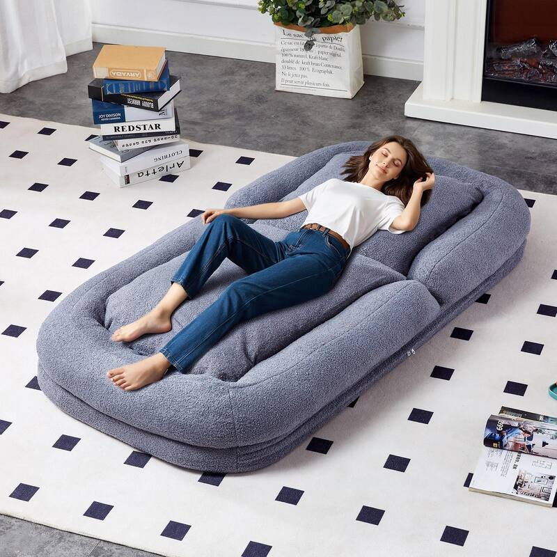 Folding Sofa Chair with 5 Adjustable Positions, Plush Floor Lounge Chair