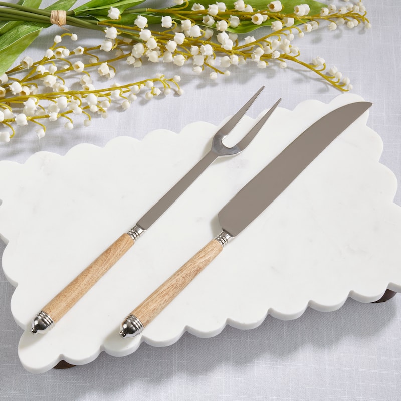 Mango Wood Handle Carving Knife & Meat Fork Set - Stainless Steel Serving Tools for Roasts, Turkey, and Holiday Entertaining