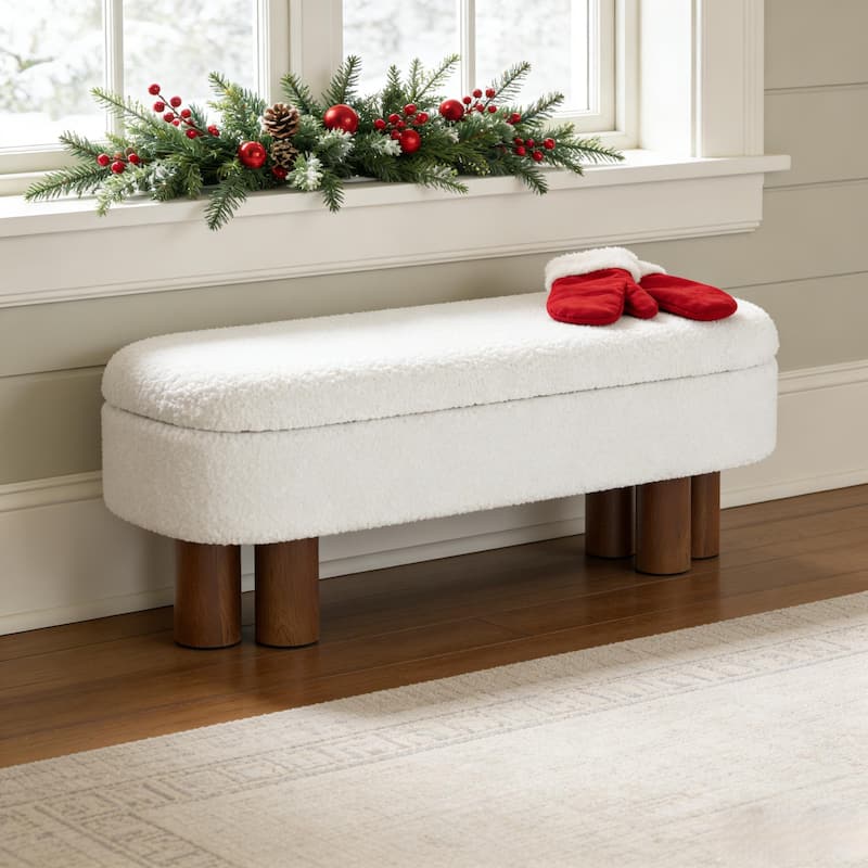 Upholstered Flip Top Storage Bench with Solid Wood Leg for Bedroom, Entryway and Living Room