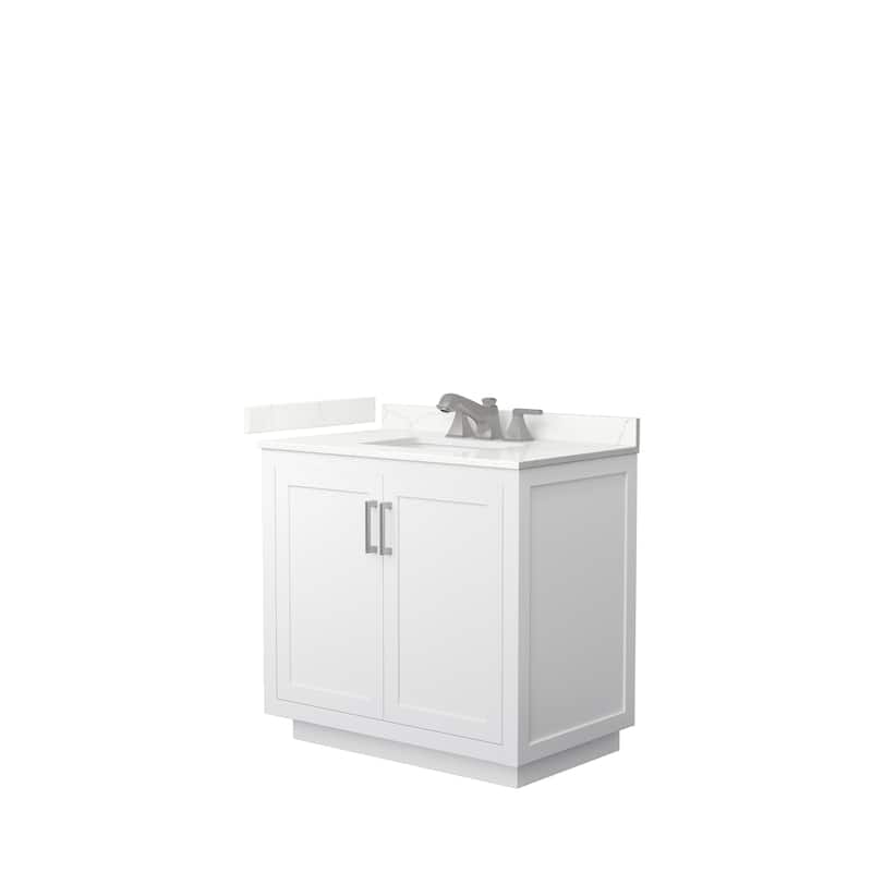 Miranda 36-inch Single Vanity, Quartz Top - White, Nickel Trim, Giotto Quartz Top