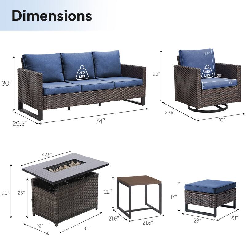 Outdoor Grey Wicker Fire Pit Table with Patio Funiture Sets