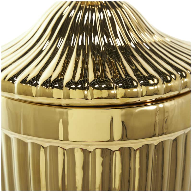 Ceramic Living Room Decorative Jars with Grooves and Lid - Gold, Silver, Black, White - Roche River Decor
