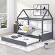 preview thumbnail 1 of 7, Pine Wood+MDF+Upholstery Easy Assembly 2 Beds in 1 Twin Size House Platform Bed with Trundle. Grey