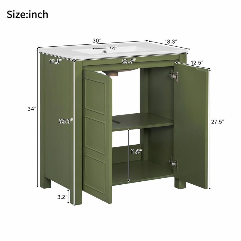 Vintage Style Bathroom Vanity Combo with Ceramic Sink and 2 Soft-close Doors
