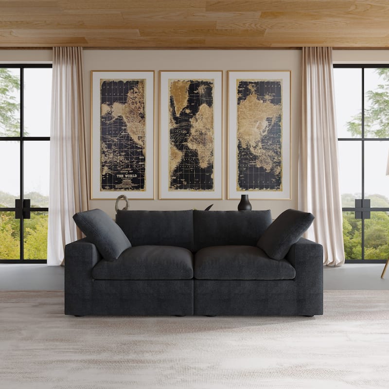 80.3" Linen Upholstered Sofa Mutiple Custions Loveseat Sofa - Black