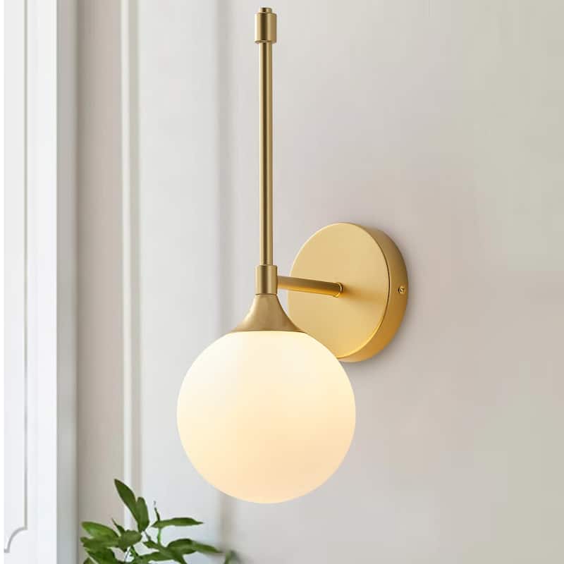 Modern Painted Gold 1-Light Wall Sconce with Milk White Globe Glass Shade - Gold