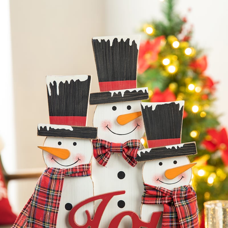 Glitzhome 18"H Wooden Snowman Family Table Decor