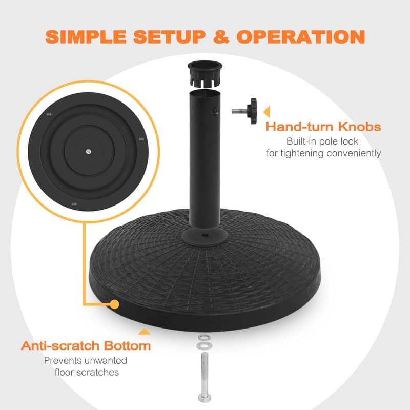 Outdoor Round Black Patio Umbrella Base, Resin and Concrete
