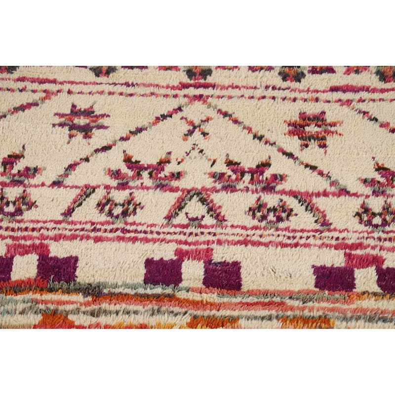 Plush Ivory Moroccan Square Rug Handmade Wool Carpet - 5'5" x 5'11"