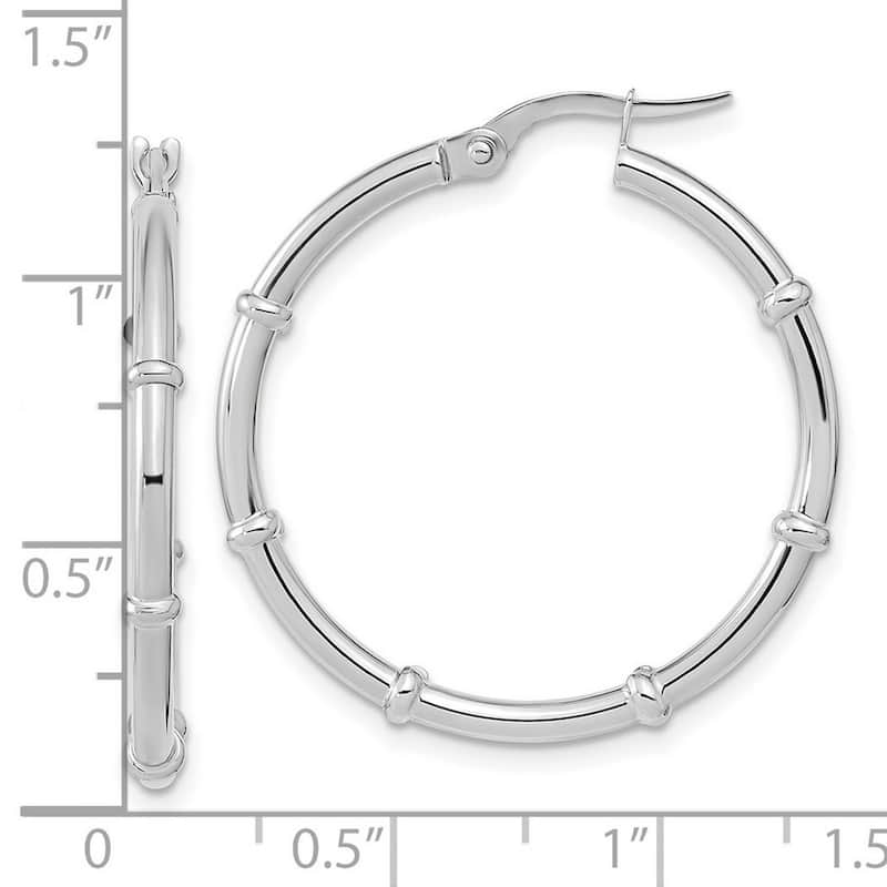 Curata 14k White Gold Polished Bar Station 28x2mm Round Hoop Earrings