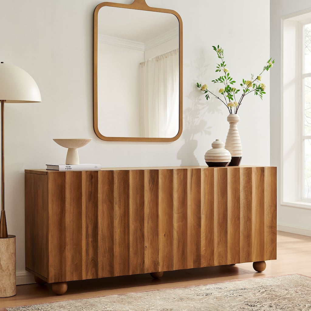 Sorren 72 Inch Scalloped Wood 4-Door Sideboard