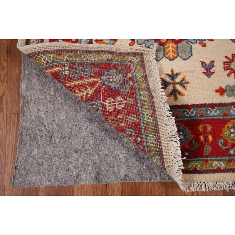 Geometric Beige Kazak Oriental Runner Rug Handmade Wool Carpet - 2'9" x 12'10"