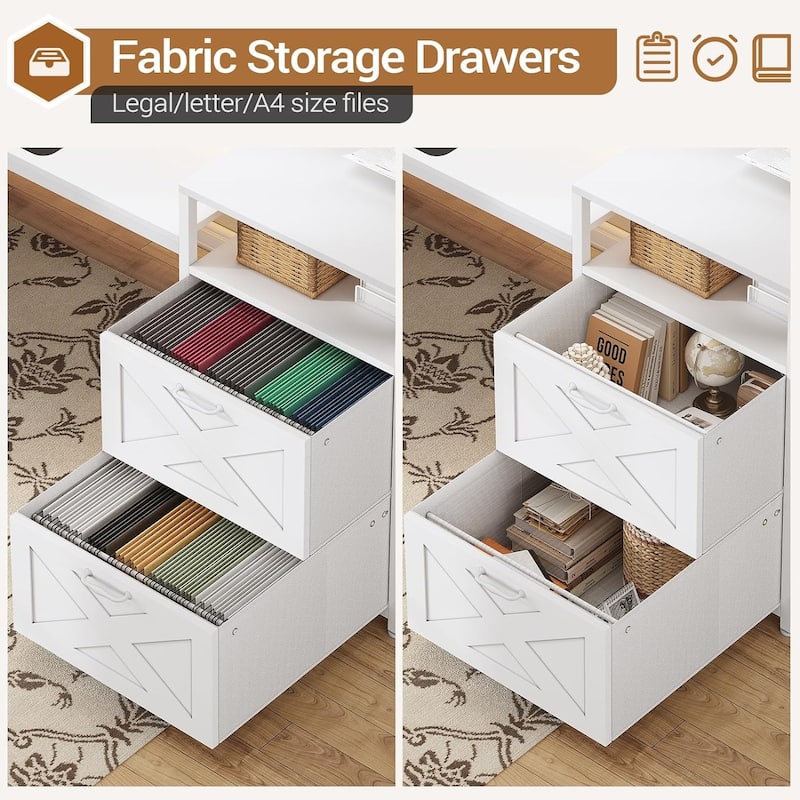 67" L Gaming Shaped Desk Storage Shelves Power Outlet 2 Drawers