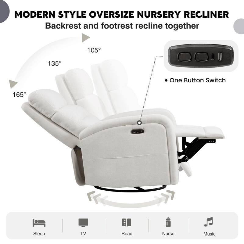 Aemeios Swivel Power Recliner Rocker with USB and Type C Port Set of 2