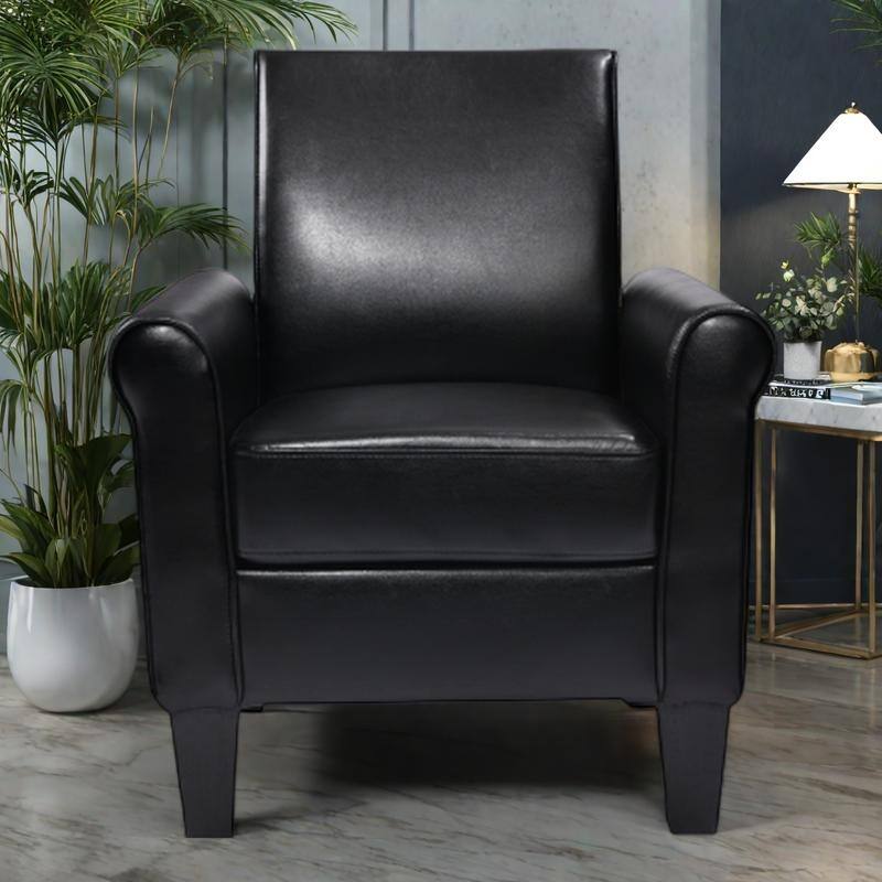 PU Leather Accent Chair with Padded Armchair for Living Room/Office - Black